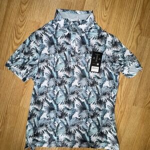 7 Diamonds Somers Polo Shirt Golf Blue Wicking Anti-Microbial Floral Size L NWOT